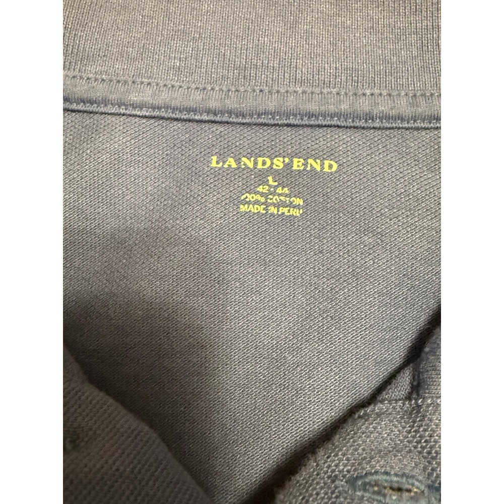 Lands End Mens Blue Short Sleeve Pique Cotton Polo Shirt Size L 42-44 - Picture 3 of 5